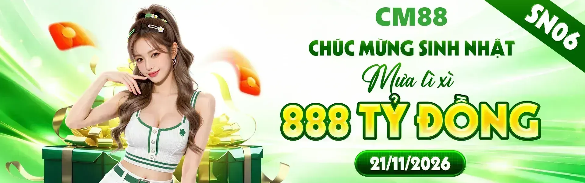 2. Mùa sinh nhật CM88 trở nên sôi động với nhiều quà tặng cùng phần thưởng hấp dẫn dành cho cộng đồng hội viên. Tạo tài khoản ngay để khám phá thông tin sự kiện.